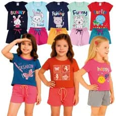 Conjuntinho Infantil Kit 2 Peças 1 Camiseta + 1 Short Verão Criança Roupa Feminino
