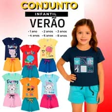 Conjunto Infantil 2 Peças Kit 1 Camiseta + 1 Short Verão Roupa Menina Feminino Promoção Criança