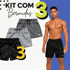 Kit com 3 Shorts de Academia Masculina Tactel Treino Praia Casual Falco Bermuda Liso Básico Homens