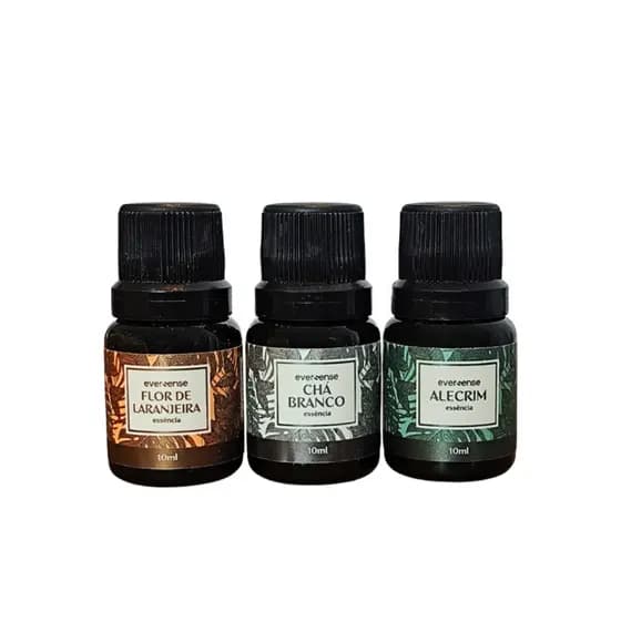 Kit 3 Essências 10ml Refrescante Aromatizador e Cosméticos Alecrim Chá Branco Flor de Laranjeira