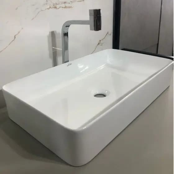 Cuba Para Banheiro Louça 60x35cm Pia Sobrepor Lavabo Lemi Branco Brilhante