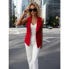 Colete Feminino Longo De Neoprene Moda Com Bolso Falso！