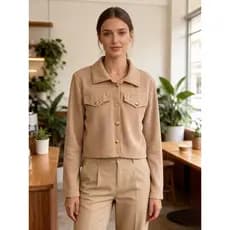 Jaqueta Feminina Veludo Cotele Botoamento Simples Moda Com 4 BotõesAdicione 2 tampas de saco