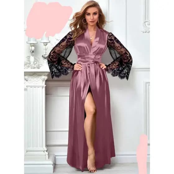 Robe Feminino de Cetim Longo de Renda - Elegância Pura