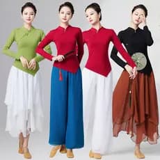 Traje de dança quadrada feminino adulto terno de manga comprida saia enrugada de seda dança roupas de desempenho para id