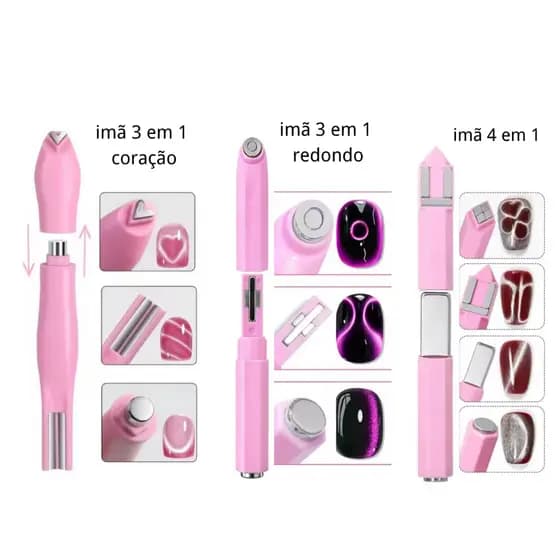 imã 3 em 1 para esmalte em gel magnético (olho de gato) nail art
