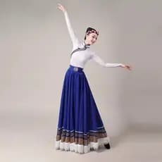 T traje de desempenho de dança tibetana feminino manga água topo estudante saia tibetana grande balanço saia arte exame