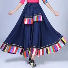 T traje de desempenho de dança tibetana feminino adulto quadrado dança desempenho saia minoria étnica meio comprimento s