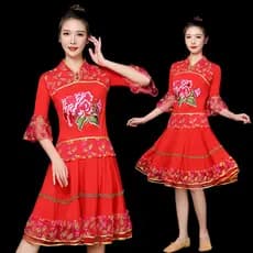 Traje de dança quadrada feminino bordado étnico de meia-idade idosos Yangko traje de desempenho