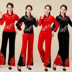Traje de dança quadrada bordado ouro veludo dança étnica chinesa de meia-idade idosos grupo desempenho traje terno