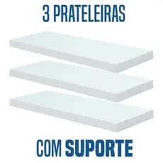 Kit 3 Prateleiras Mdf Branca de Parede 30x10 Com Suporte