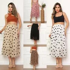 Saia Midi de Tule com Corações Feminina Romântica e Leve para Festas ou no dia a dia WK-56