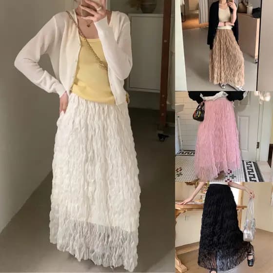 Saia Longa de Tule com Efeito Ripple Chic e Diferente para Festa e Datas primavera/verão WK-301