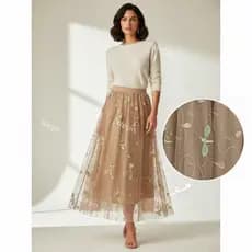 Saia Tule Feminina Midi com Bordado de Libélula Moda 2025 para Look Feminino e Eventos Especiais