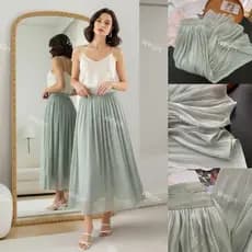 2025 Nova Saia Midi Tule Feminina Elegante com Detalhes de Pedraria Wk-02