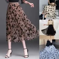 Saia Midi de Tule com Flores Preto para datas, festas ou no dia a dia Wk-59