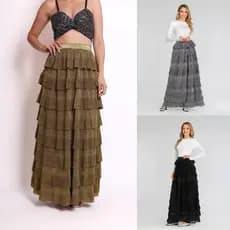 Saia Longa de Tule com Camadas Flutuantes Brilho e Feminilidade Estilo Festa e Dia a DiaWK-305