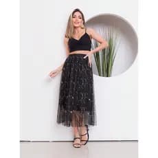 Saia Tule de adulta da moda feminina comprida longa para festa com detalhe de flores WK-51