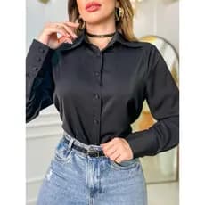 Camisa Feminina Social com Manga longa Branca e Preta