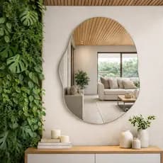 Espelho Orgânico Grande Lapidado Polido Sem Moldura Decorativo Parede Banheiro Quarto Com Suporte