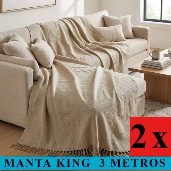 KIT 2 Mantas King 3,00m x 1,80m Sofá Grande Decorativa Grossa Protetora | Sala, Cama e Coberta