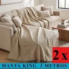 KIT 2 Mantas King 3,00m x 1,80m Sofá Grande Decorativa Grossa Protetora | Sala, Cama e Coberta