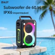 ZEALOT PT02 Caixa de Som Bluetooth Portátil 60W Potente, TWS Estéreo, Bateria 8000mAh Longa Duração, Alto-falante Sem Fi