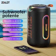 Caixa de Som Bluetooth ZEALOT MP1 60W TWS Portátil Outdoor | 8000mAh, IPX6, Som Potente, USB-C 3A, Alta Performance Prem
