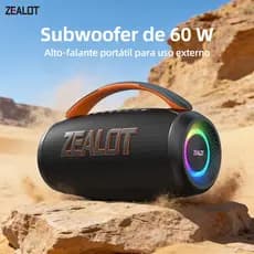 ZEALOT P12 Caixa de Som Bluetooth Portátil 60W Potente para Exterior, Som Alto Desempenho, Bateria 8000mAh Longa Duração