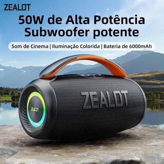 ZEALOT P11 Alto-falante Sem Fio Bluetooth 50W Conexão TWS IPX6 À Prova D’Água Som Potente Versão 5.4 Bateria Grande 6000
