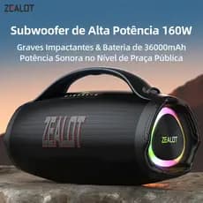 ZEALOT S98 Caixa de Som Bluetooth Portátil 160W Potente para Exterior, Bateria 36000mAh Longa Duração, TWS Estéreo, IPX6