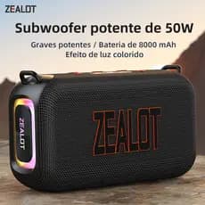 ZEALOT S85 Caixa de Som Bluetooth Portátil 60W Potente para Exterior, Bateria 8000mAh Longa Duração, TWS Estéreo, IPX6 à