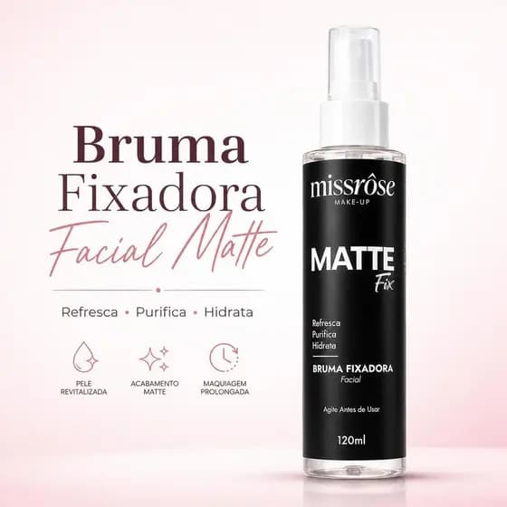 Bruma Fixadora Facial Matte Miss Rôse 120ml Spray Hidratante Para Maquiagem-Matte
