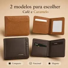 Kit 2 Carteiras Masculinas Porta Cartões Zíper Visor Documento Presente Pai Marido Aniversário Natal