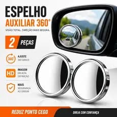 Kit 2 Espelhos Auxiliares 360° para Ponto Cego Automotivo HD, Redondo Grande Angular, Ajustável para Carro, Moto