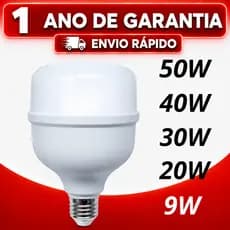 Lâmpada Led 50w, 40w, 30w, 20w, 9w Branca Fria 6500k/Branca Morna 3000k Bivolt Economica