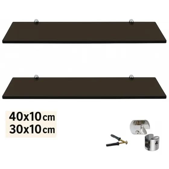Kit 2 Prateleiras de Vidro Fumê, Porta Tempero 40x10, 30x10 P/ Cozinha, Banheiro, Rack