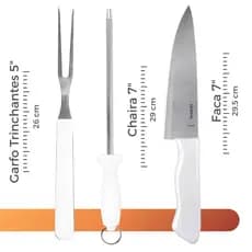 Kit De Churrasco 3 Peças inox Faca Garfo Chaira