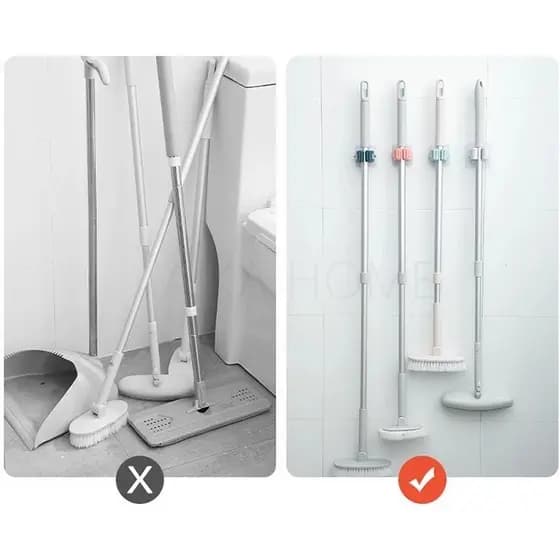 Suporte Organizador de Vassoura Rodo Mop Utensílios de Parede Gancho Multiuso Adesivo Cozinha
