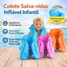 Colete Inflável Infantil 40cm com Trava de Segurança Ajustável para Piscina e Praia