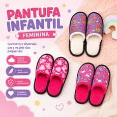 Pantufa Infantil Feminina Peluciada Chinelo de Inverno - Unicórnio Gatinha Flor Coração quentinha confortável