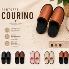 Pantufa Lisa Courino Sintético toda forrada com lã - Chinelo de inverno