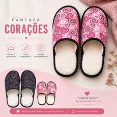 Pantufa Feminina Quentinha Peluciada coração - Presente Dia dos Namorados