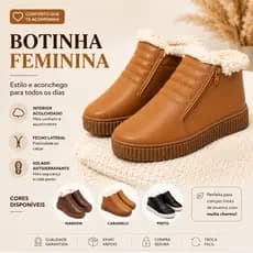 Botinha Tênis Feminino Peluciada Cano Curto Inverno Confortável