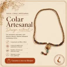 Colar Artesanal 88cm a 90cm com Contas de Madeira Design Autoral e Charmoso