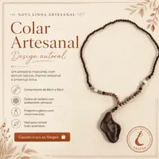 Colar Artesanal 88cm a 90cm com Contas de Madeira e Pingente Orgânico — Design Autoral e Marcante