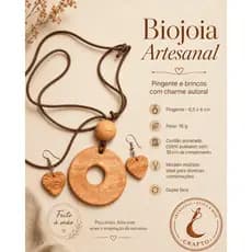 Biojoia Artesanal com Pingente e Brincos | Pingente 6,5 cm x 4 cm | Cordão 38 cm