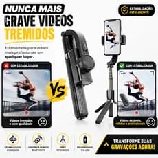 Gimbal Estabilizador Celular Com Tripé Controle Bluetooth Pau Selfie Extensível 86cm Recarregável