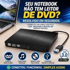 Gravador DVD Externo USB 3.0 Portátil Leitor CD DVD para Notebook PC Windows Mac Linux