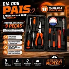 Maleta de Ferramentas 9 Peças Kit Completo para Reparos Domésticos com Martelo Chaves Estilete e Detector